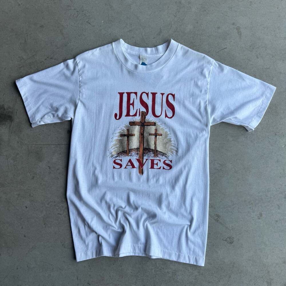 Vintage 80s Jesus Saves Single Stitch Cross Graphic T-Shirt